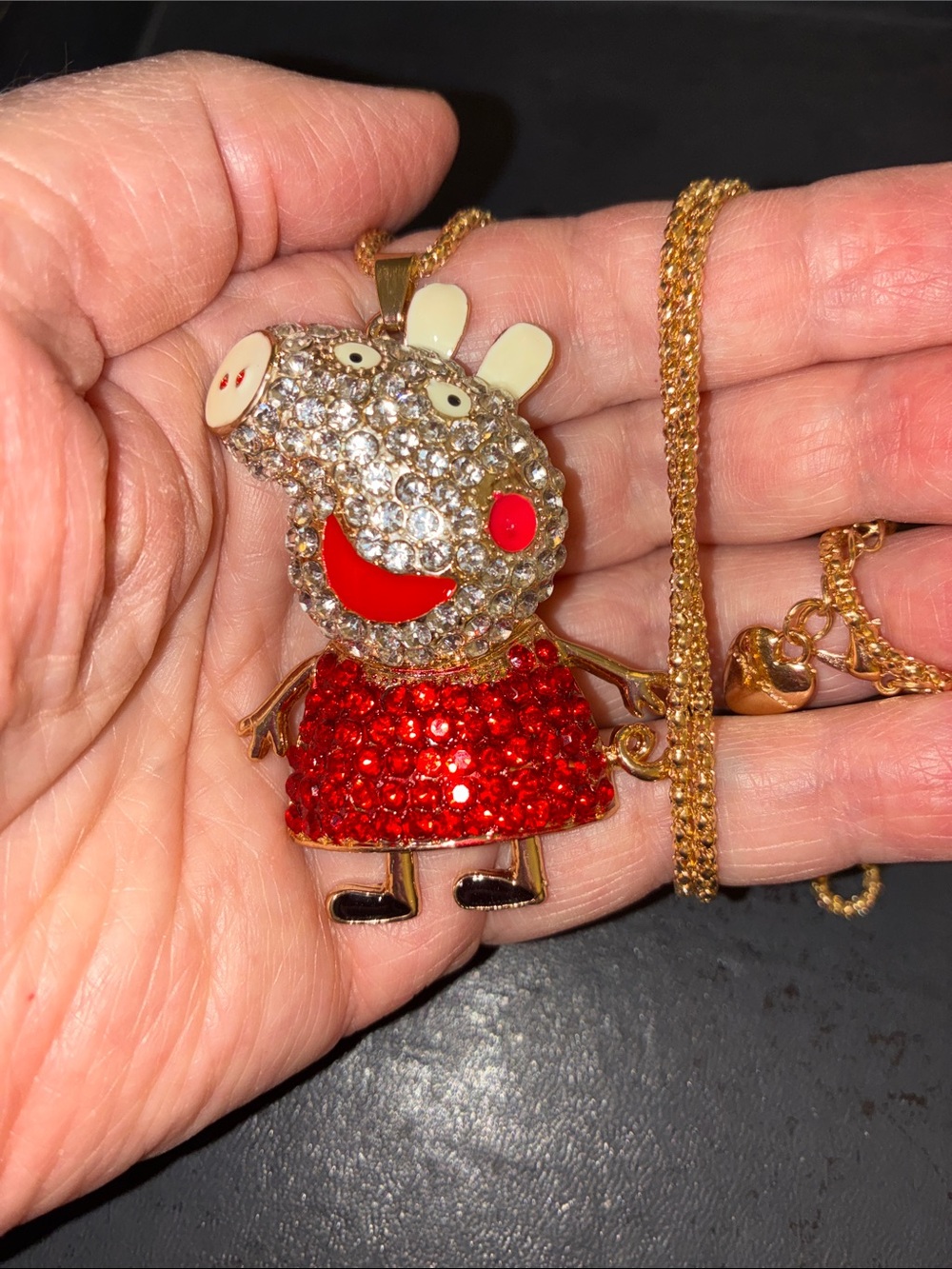 Red Crystal Peppa Pig Pendant Necklace